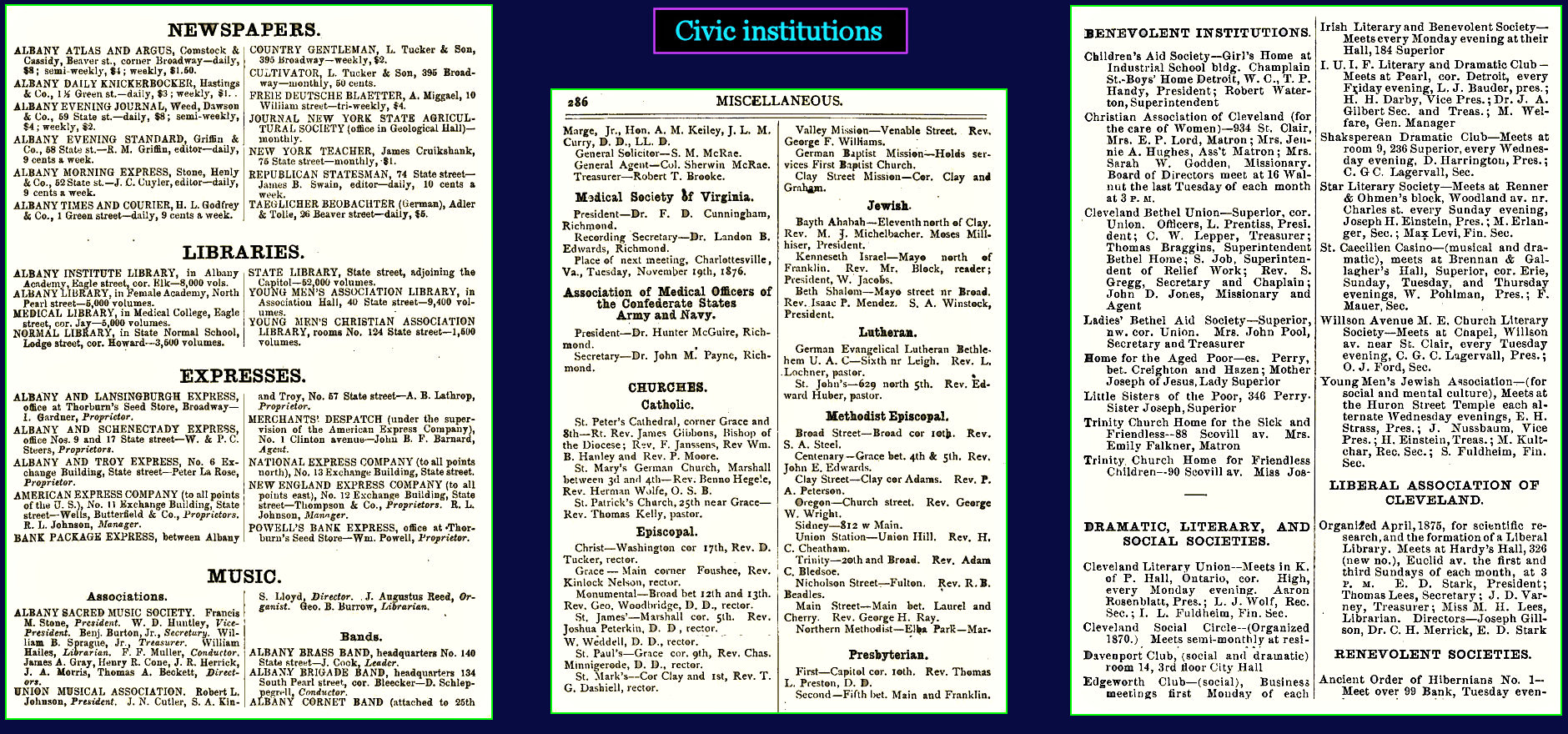 Civic Institution Listings, 1870